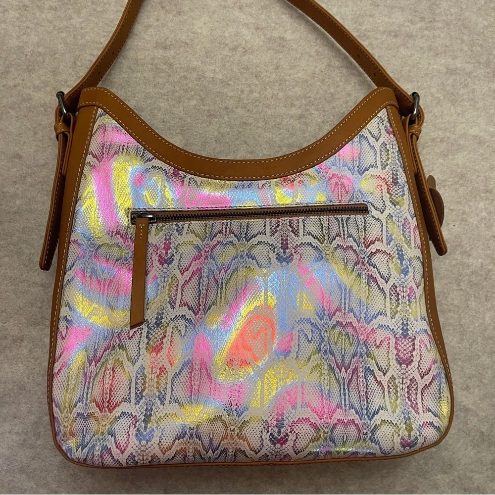 MYRA Desert Snow Animal Print Multicolor and Brown Leather Shoulder Zip Purse